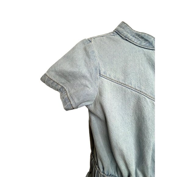 Cotton On Kids Girl Light Blue Denim Dress 6 Snap Buttons Short Sleeve Band Neck - Picture 10 of 16